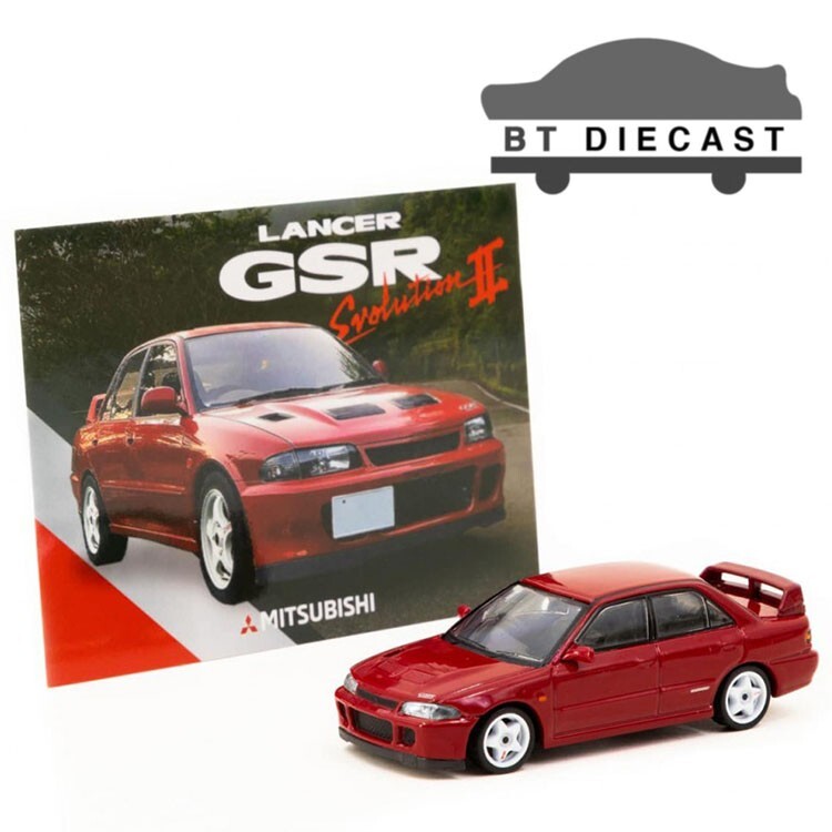 TARMAC WORKS MITSUBISHI LANCER GSR EVOLUTION II 1/64 w/ 1 PACK TRADING CARD RED