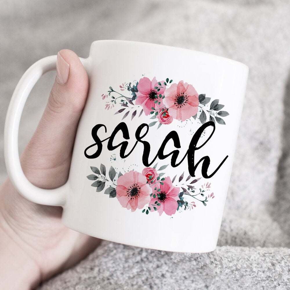 Custom Text Mug Floral Coffee Mug Birthday Gift Personalised Coffee Mug Custom