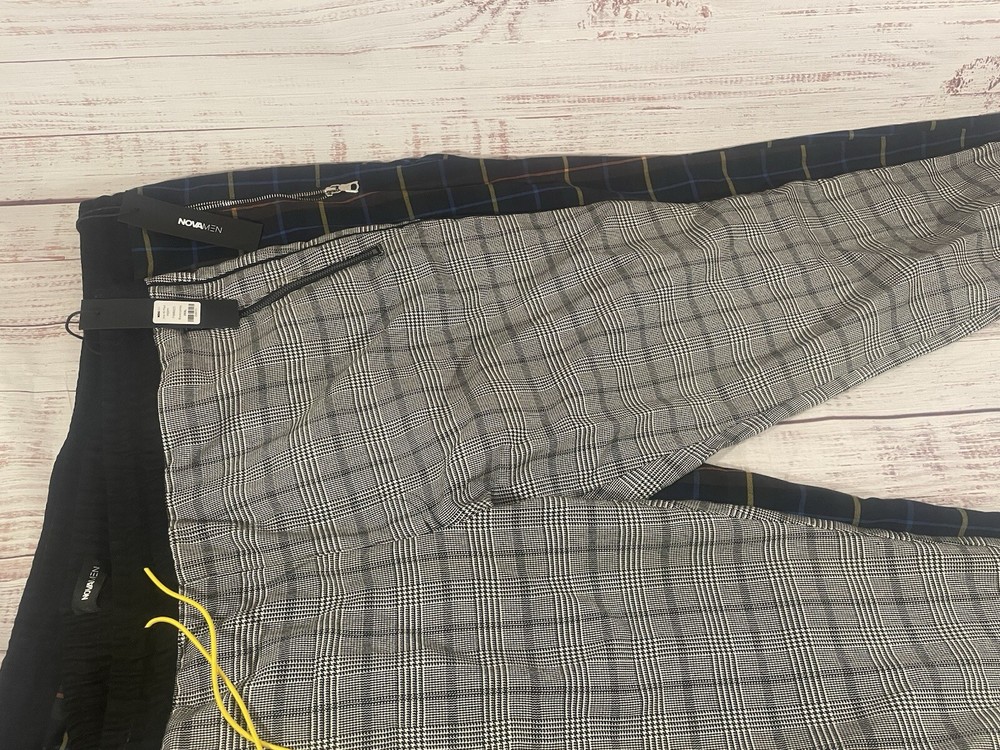 Fashion Nova Men Joggers 3XL Plaid Black Blue Yellow NWT Lot of 2