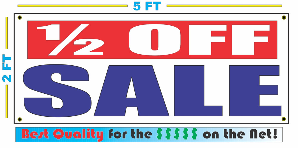 Save Big with Our 1/2 Off Sale Banner Sign for Businesses and Shops – 2x5 Feet Deal