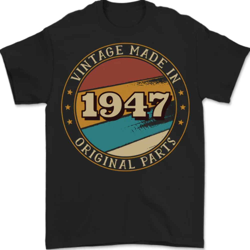 76th Birthday Vintage Made In 1947 Mens T-Shirt 100% Cotton