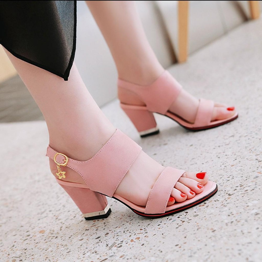 Women's Open Toe Ankle Strap Faux Suede Block Heel Work Shoes Plus Size