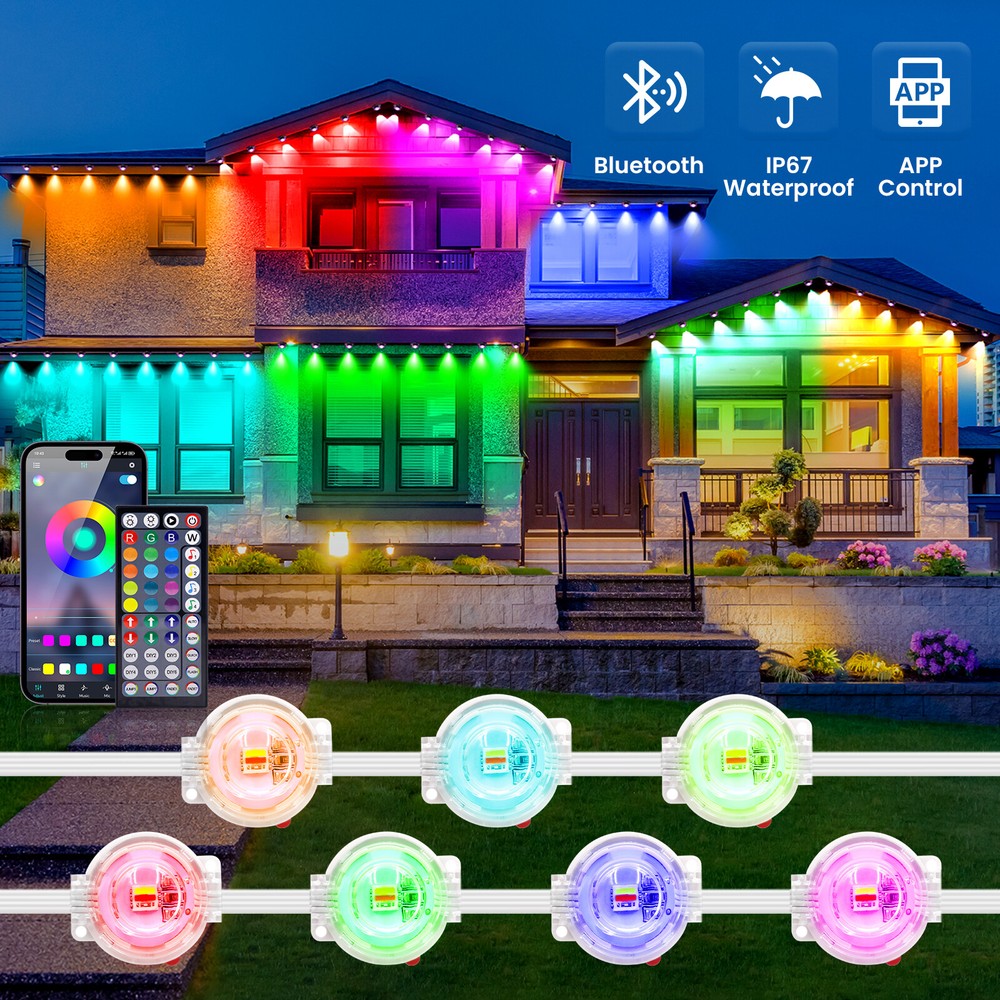50/100/150FT Permanent Outdoor Eaves Light Smart RGBCCT APP Control Waterproof
