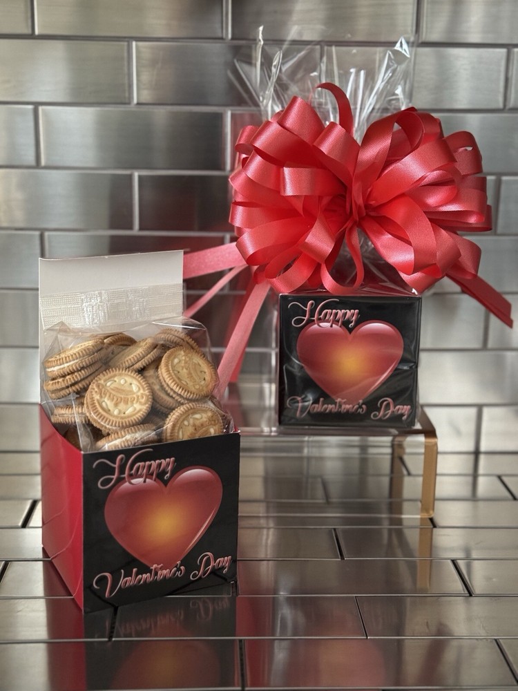Valentines Day Gift Box-Basket-With Grandma’s Vanilla Creme Cookies & Red Bow-image