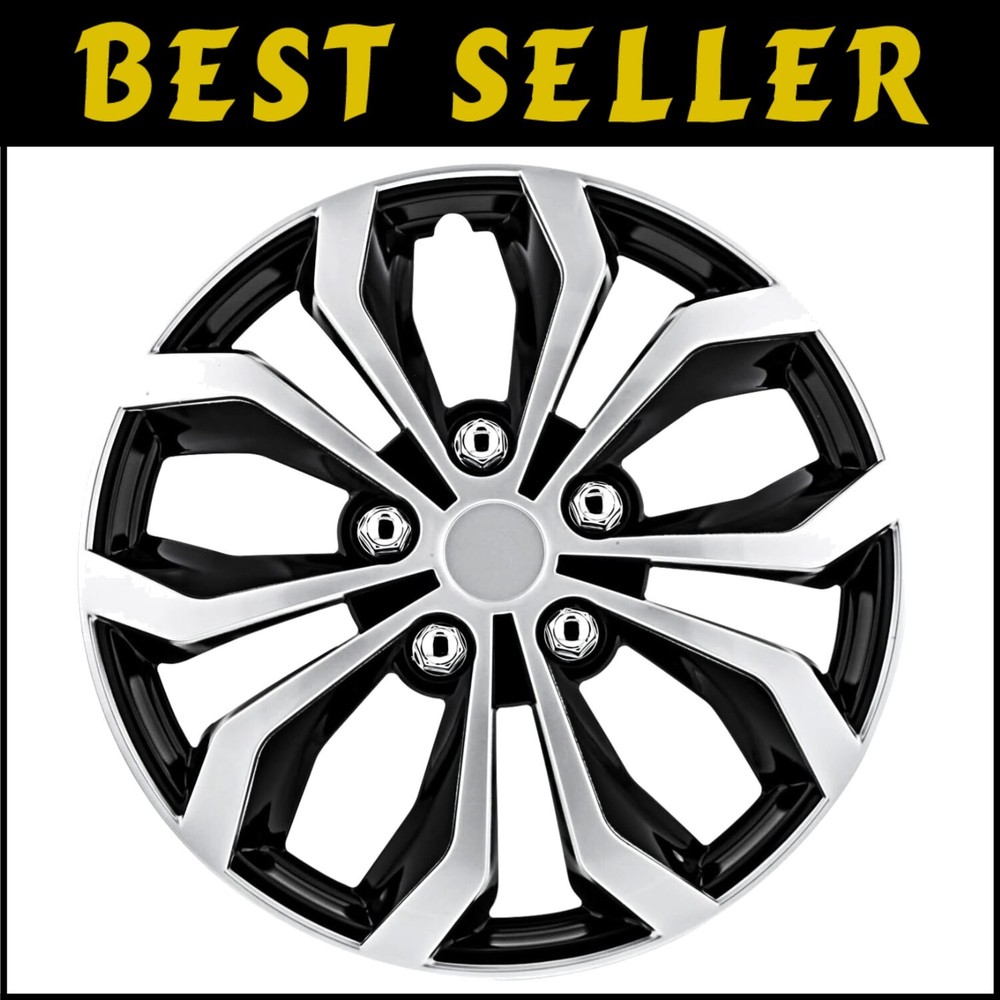 17-Inch Black & Silver ABS Wheel Covers Set of 4 for a Sleek Ride Upgrade