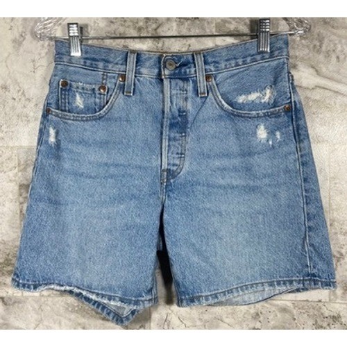 Levis 501 Original Denim Shorts Light Wash Distressed High Rise Button Fly Sz 26