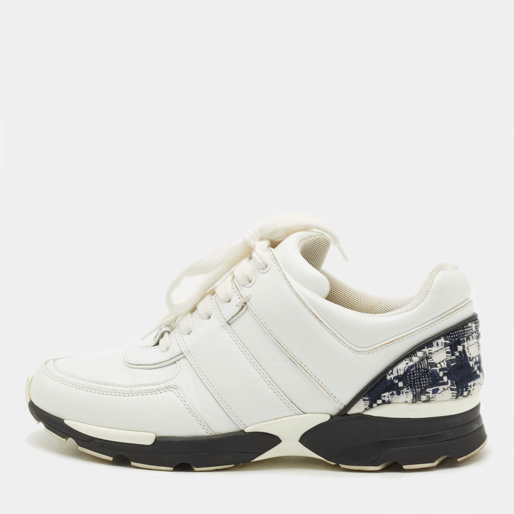 Chanel Black White Leather CC Logo Lace Up Sneakers Size 38