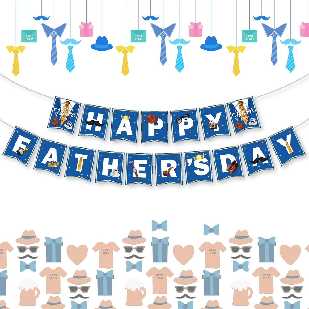 Happy Fathers Day Banner, Father's Day Banners, Blue Happy Daddy Day Sign Buntin