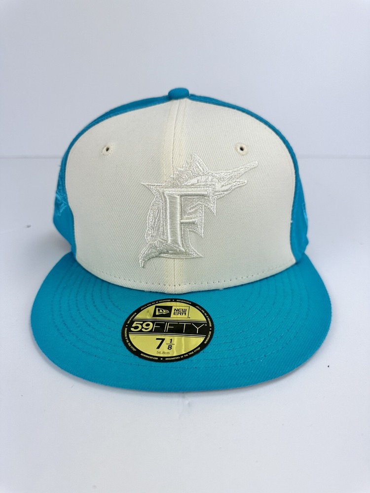 NEW ERA 59FIFTY FITTED HAT FLORIDA MIAMI MARLINS SIZE 7-1/8 CAP 5950 SIDE PATCH