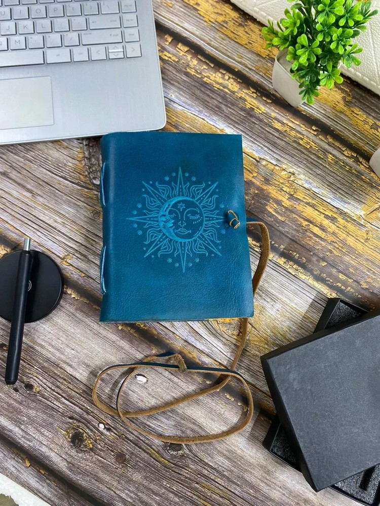 Handstitched Purple and Ocean Blue Leather Spell Book with Brass Clasp Lock in A4 A5 Sizes