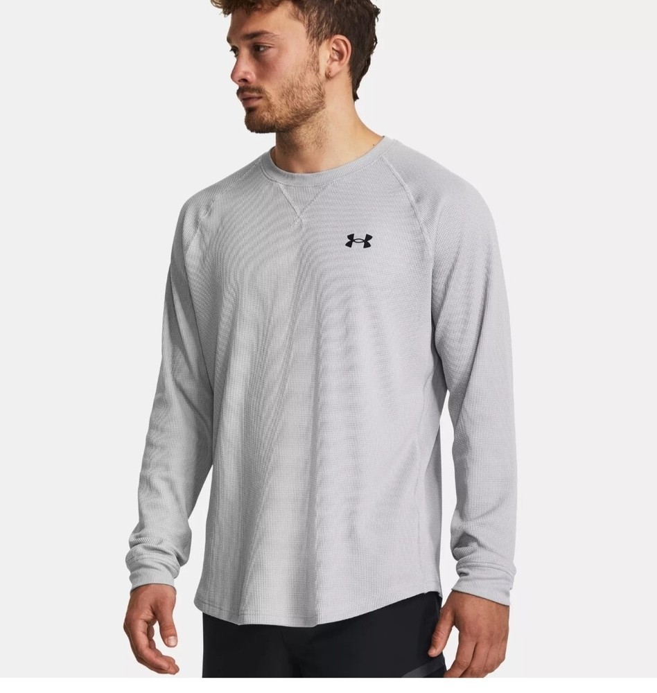 UNDER ARMOUR Men's UA Waffle Crew Long Sleeve Hendly Shirt Loose - Grey - Medium