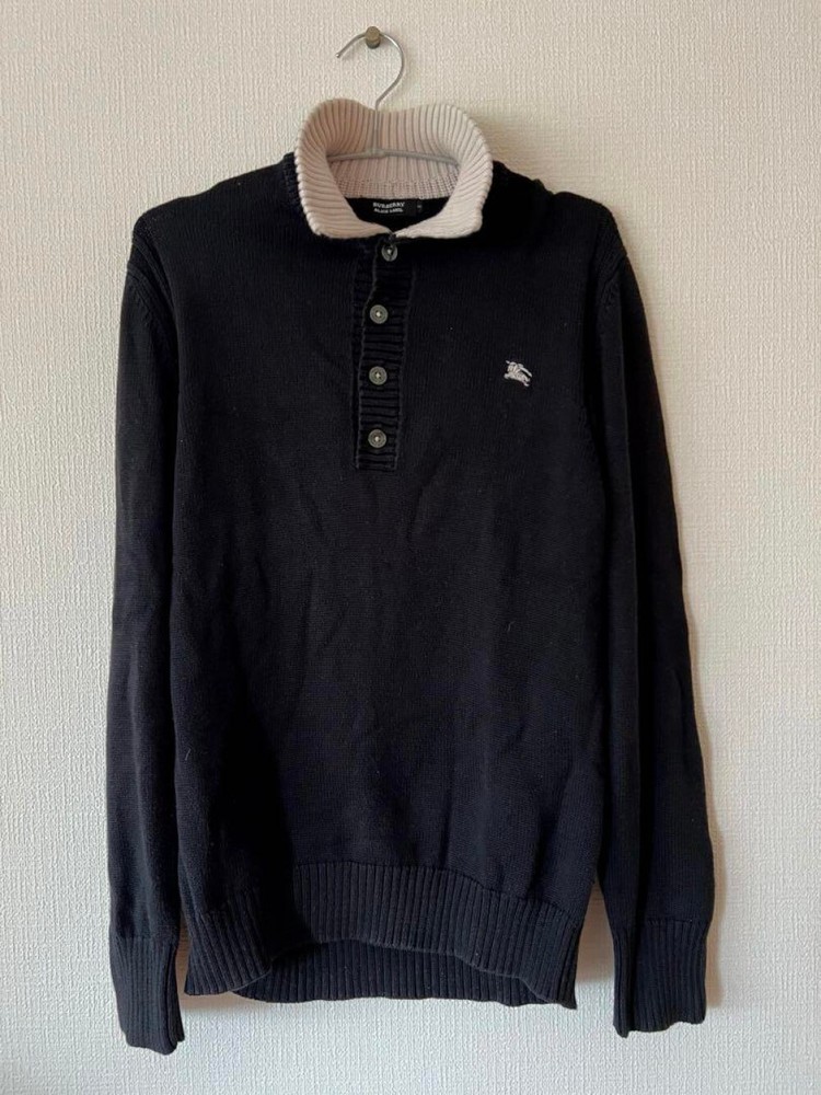 Burberry Knit Polo Sweater Black Men's Fashion from Japan