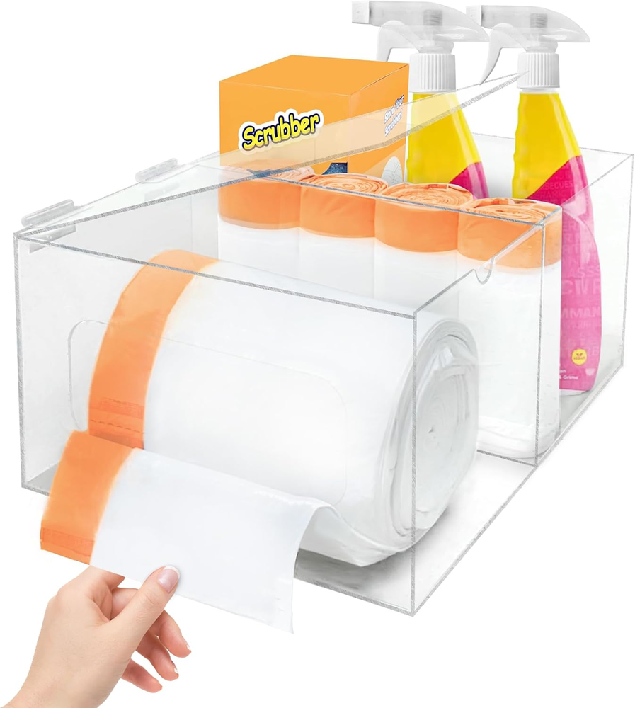 2 in 1 Extra Large Acrylic Trash Bag Dispenser - 13 30 33 Gallon Garbage Bag Hol