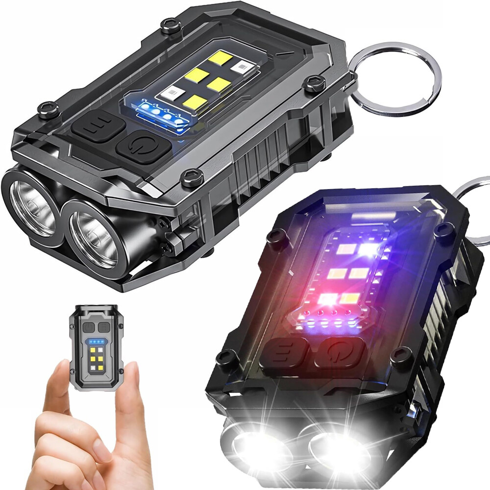 2x Mini COB Work Lights Rechargeable LED Flashlight Portable Keychain Torch Lamp