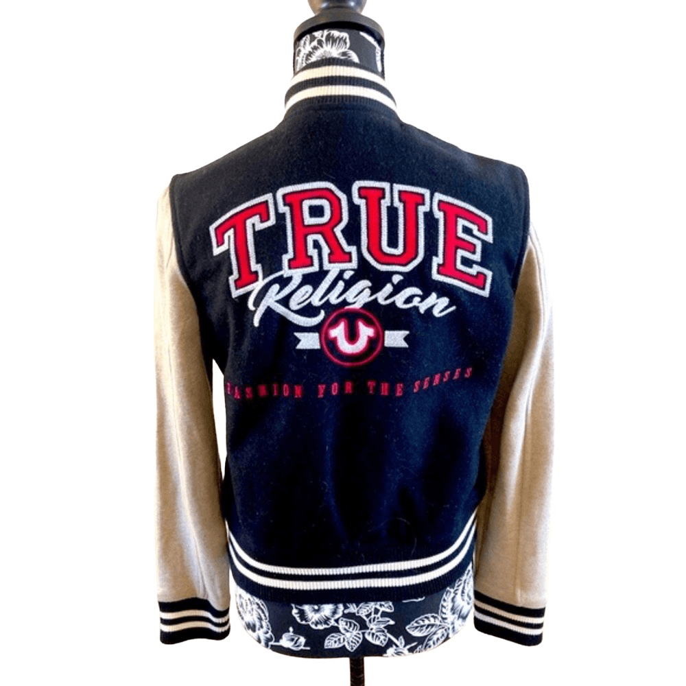 True Religion Wool Varsity Jacket Winter Patchwork College Letterman Patchwork