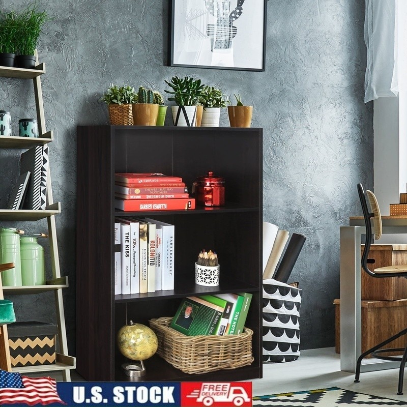 3-Tier Bookcase Storage Shelves Durable Wood Easy Assembly Home Organizer New