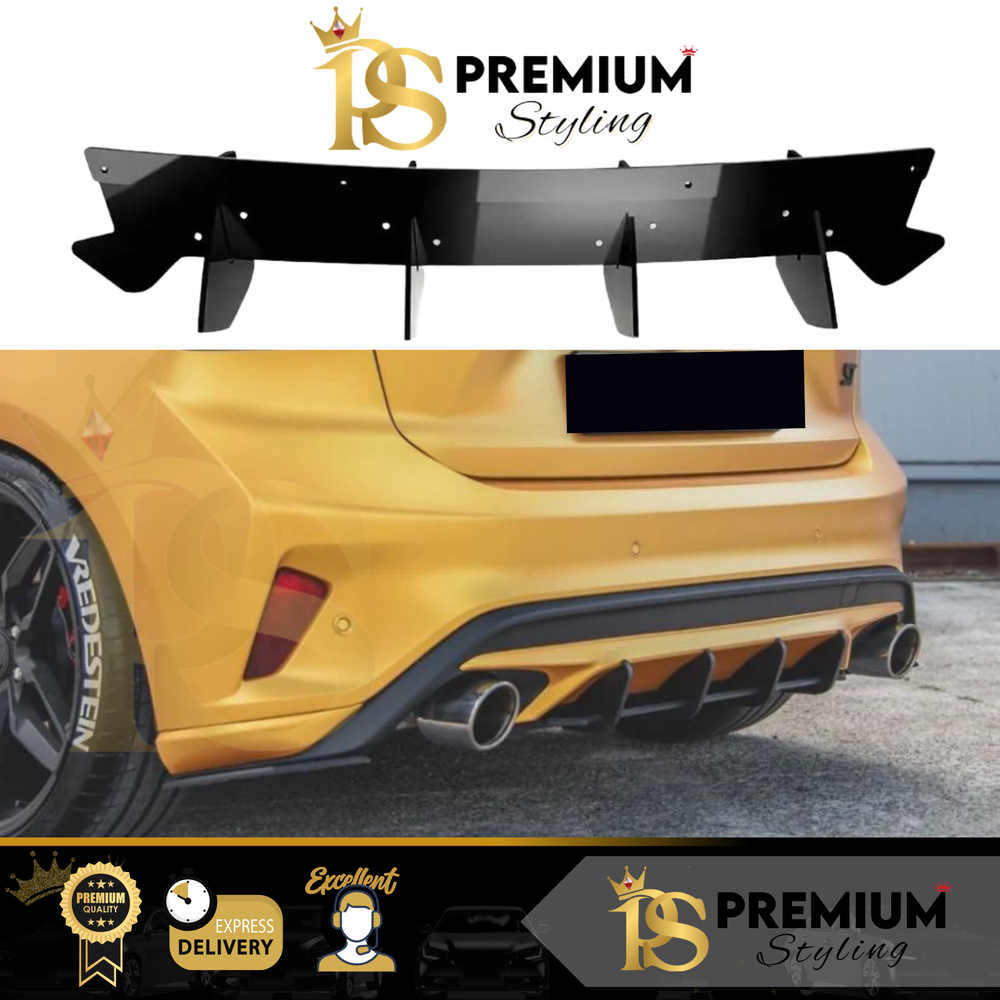 Ford Focus ST MK4 Rear Splitter Diffuser Blade Style Gloss Black Kit 2019+