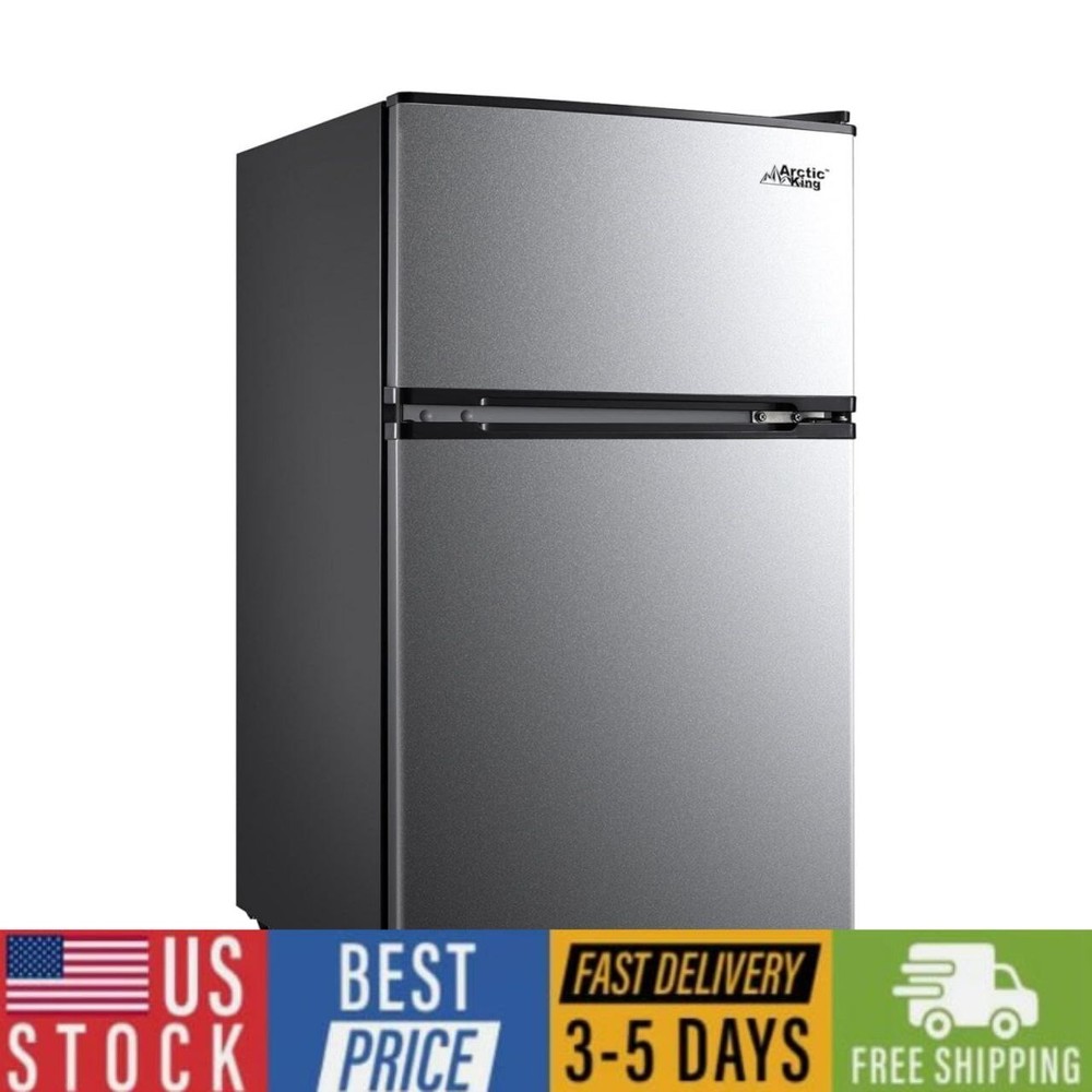 [FASH SALE]Arctic King 3.2 Cu ft Two Door Mini Fridge with Freezer, Stainless-image