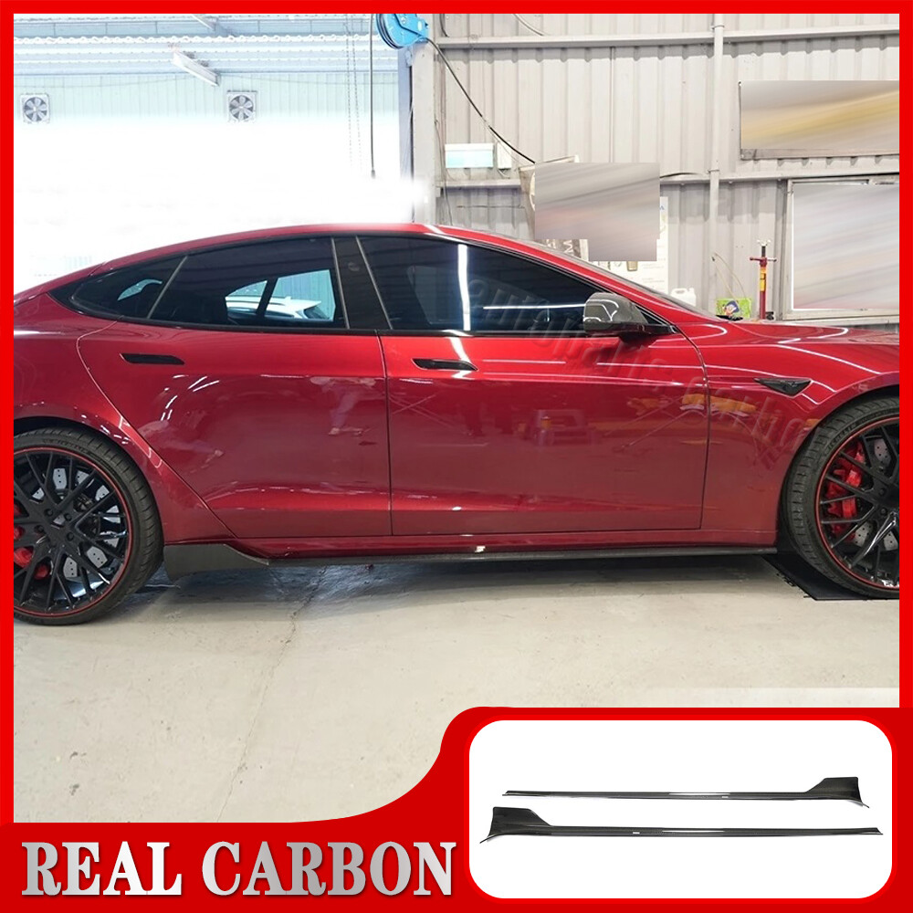 Fits Tesla Model S 2021-24 Side Skirts Lip Rocker Panel Gloss REAL Carbon Fiber