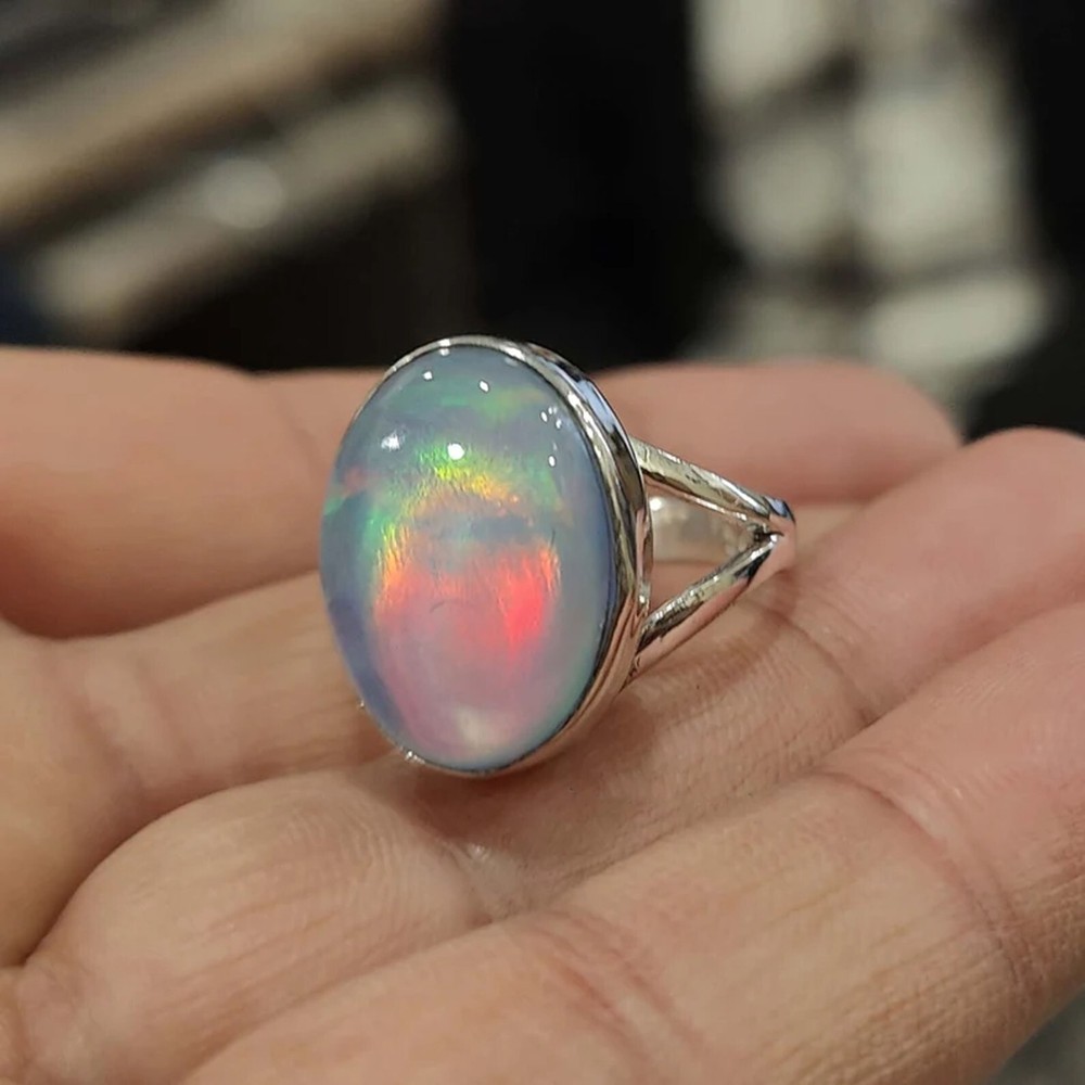 Amazing Aurora Opal Ring 925 Silver Handmade Promise Ring Elegant Womens Jewelry