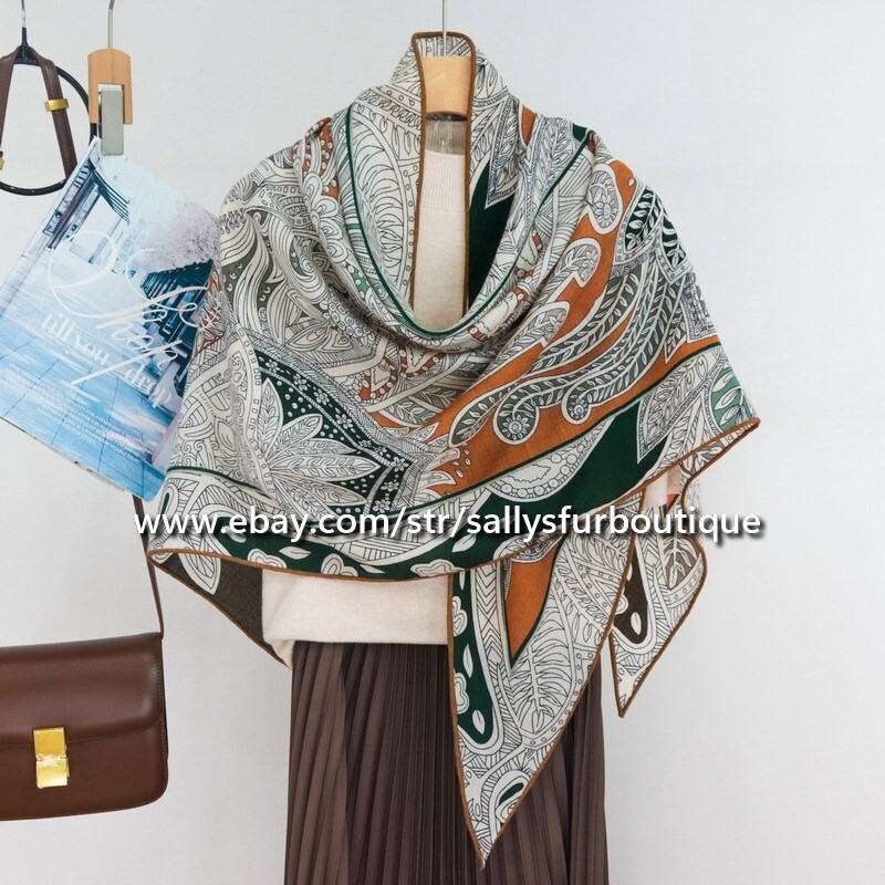Sallys 70% Cashmere 30% Silk Scarf Paisley Print Large Triangle Shawl 200*125cm
