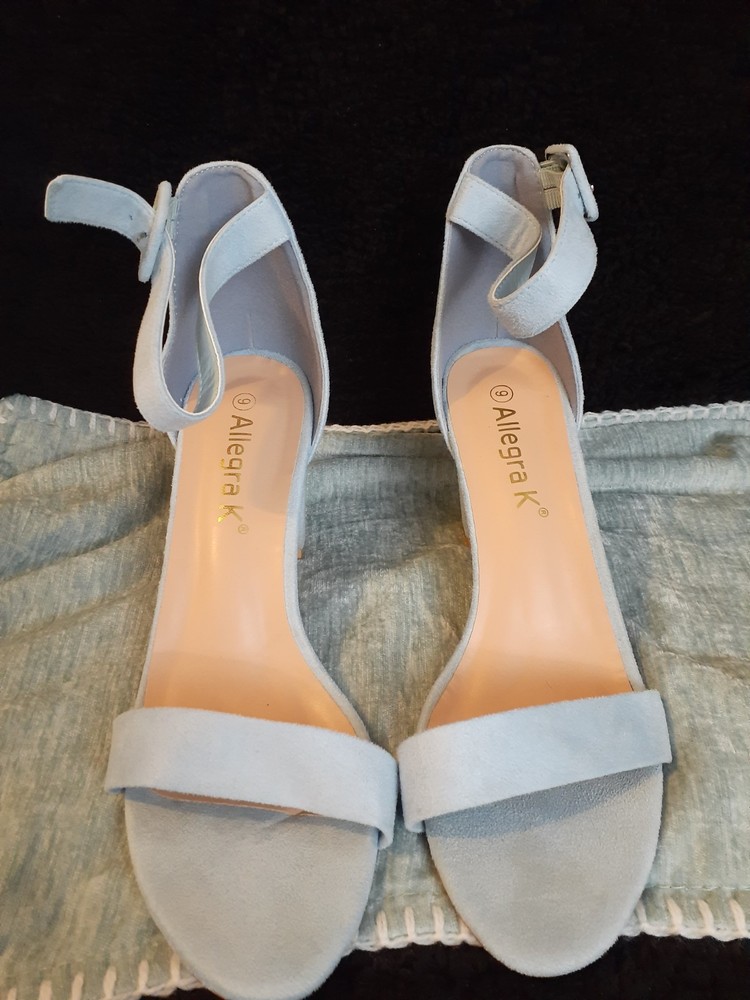 Allegra K Womens Blue Faux Suede Ankle Strap Block Heel Sandals Size 9