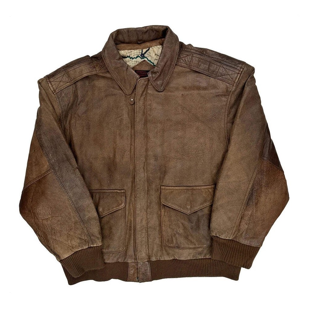 Unbranded Bomber Leather Jacket - Large Brown Leather