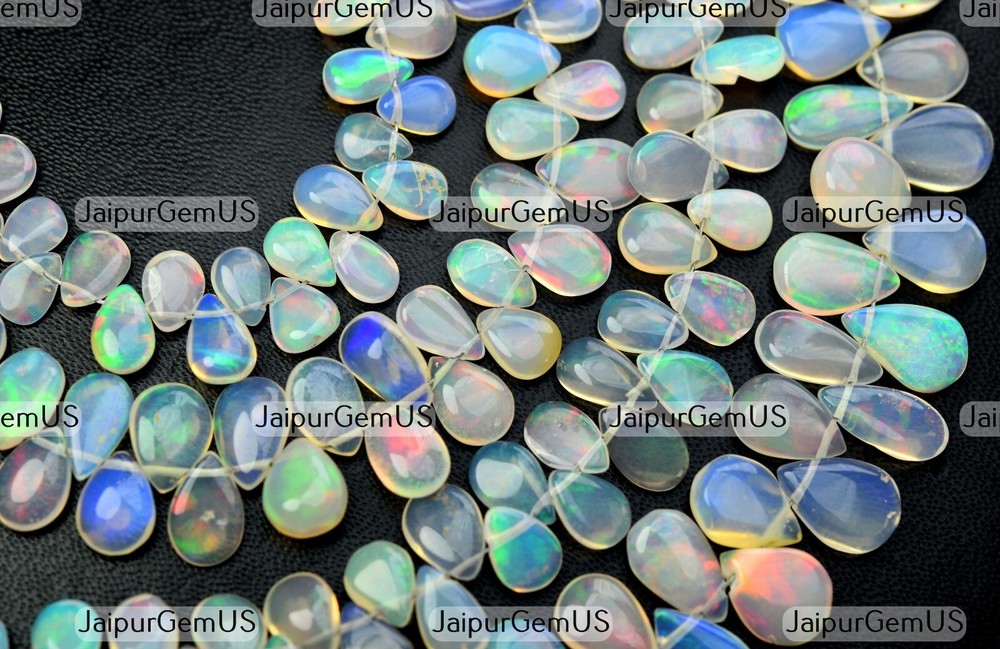 10 Pieces, Finest 100% Natural Ethiopian Opal Smooth Pear Shape Beads,Size-7-9mm