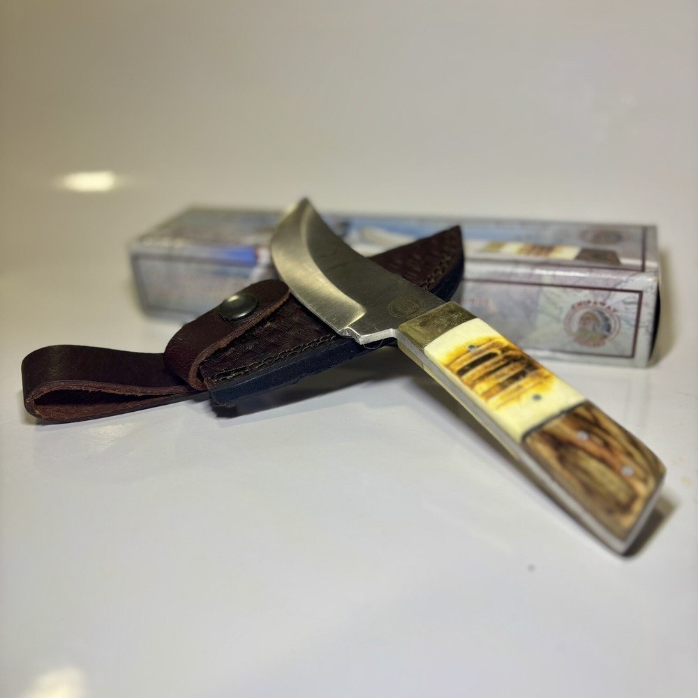Chipaway Cutlery Creosote Bush Bowie Knife W/ Bone+ Wood Handle & Leather Sheath