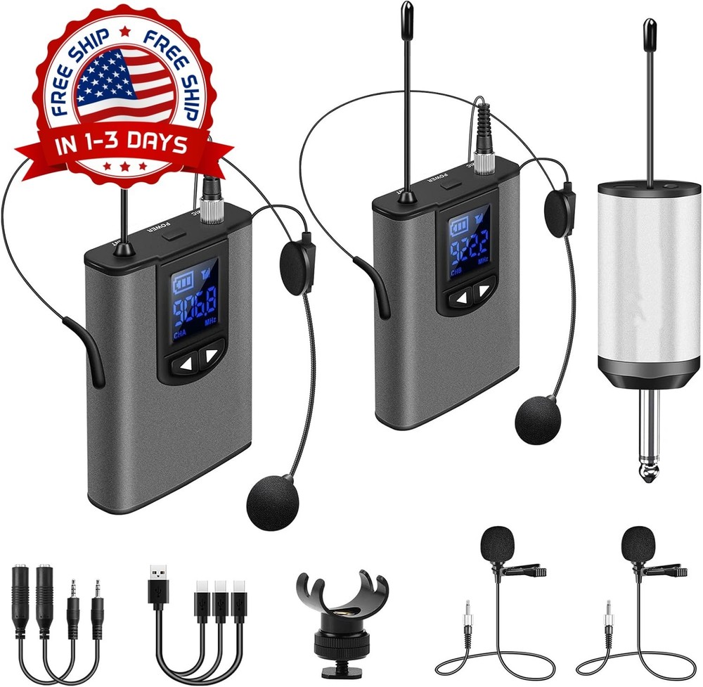 Wireless Headset and Lapel Microphones with Pocket Transmitters NEW