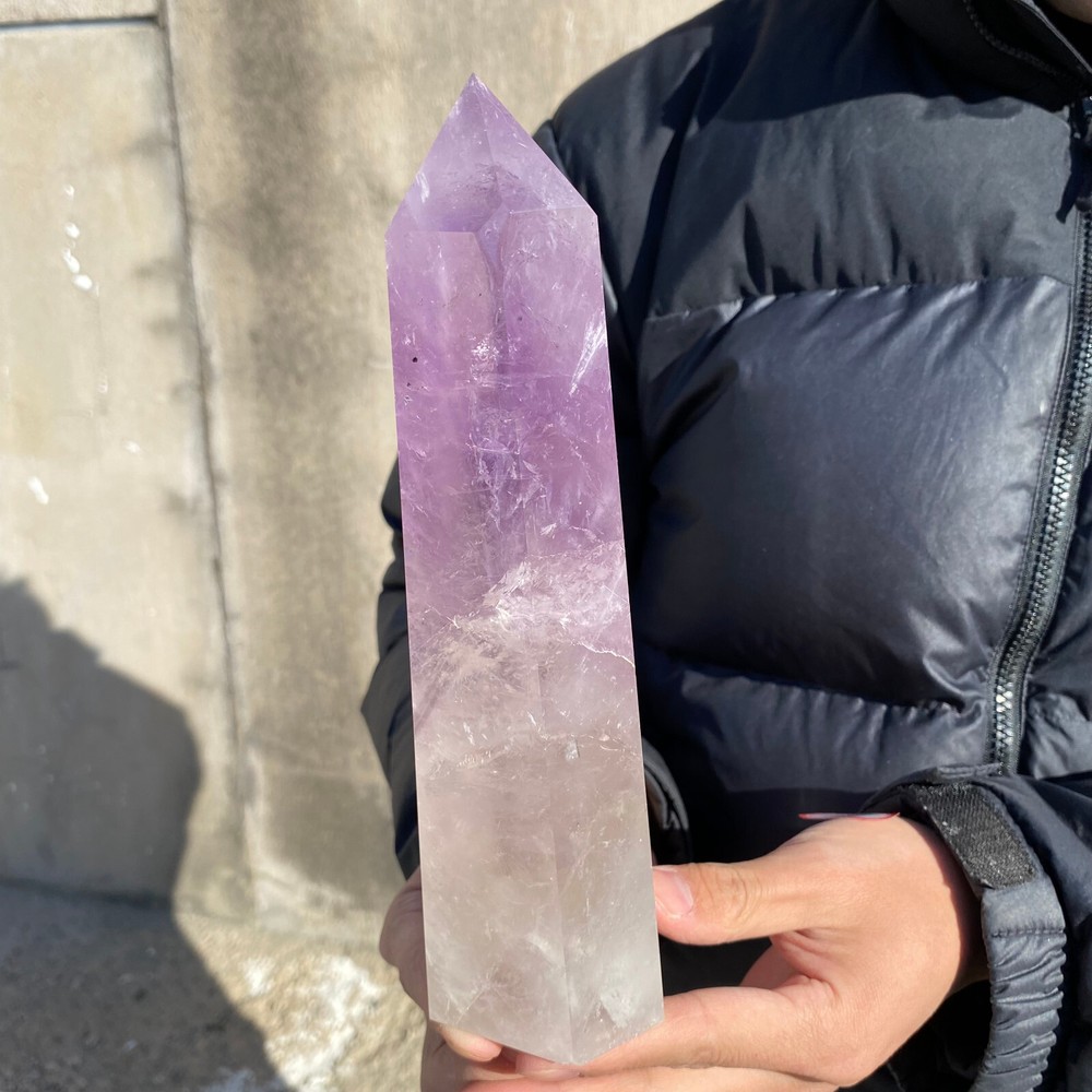 2.1LB Natural Amethyst Obelisk Carved Crystal Wand for Reiki Decor