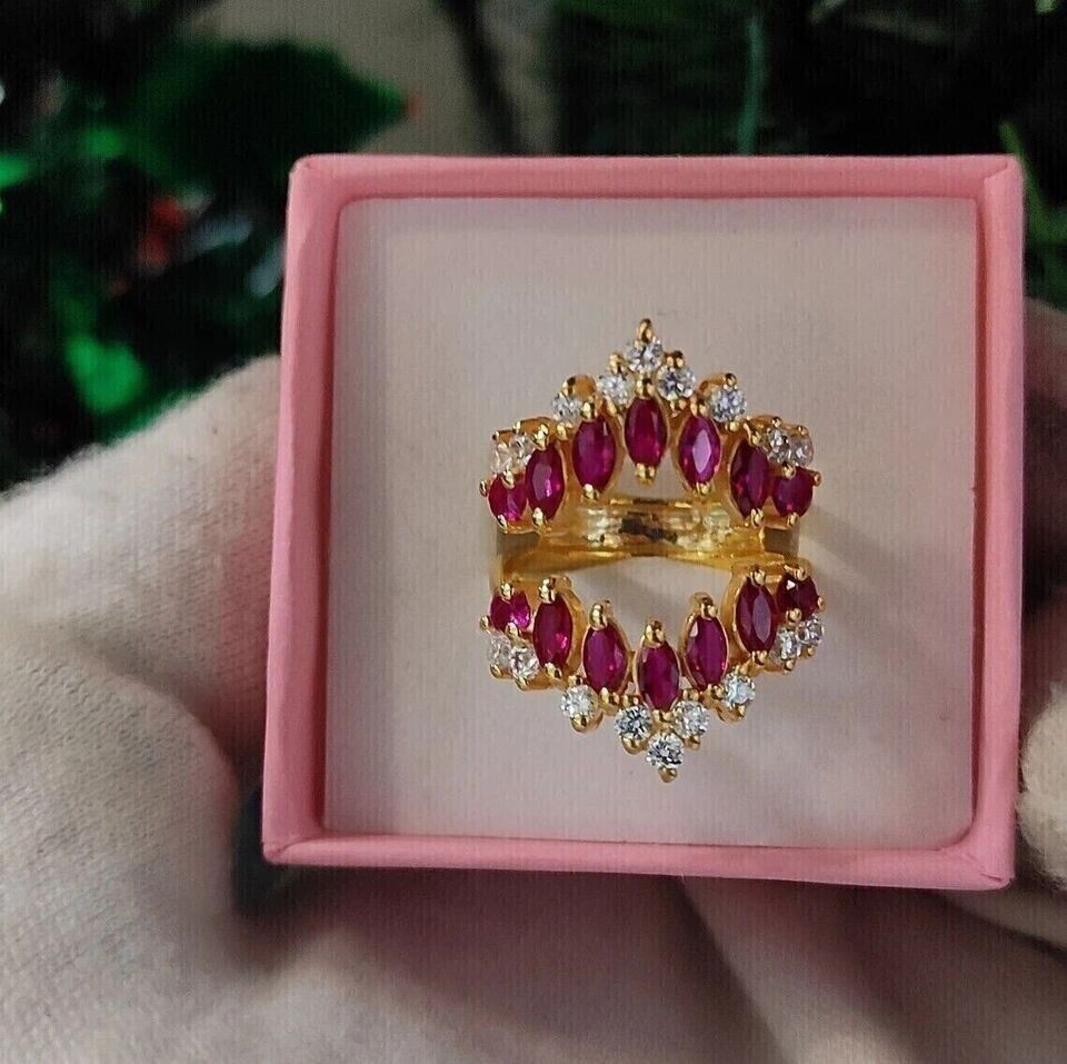 2Ct Marquise Cut Simulated Pink Ruby Enhancer Band Ring 14k Yellow Gold Plated