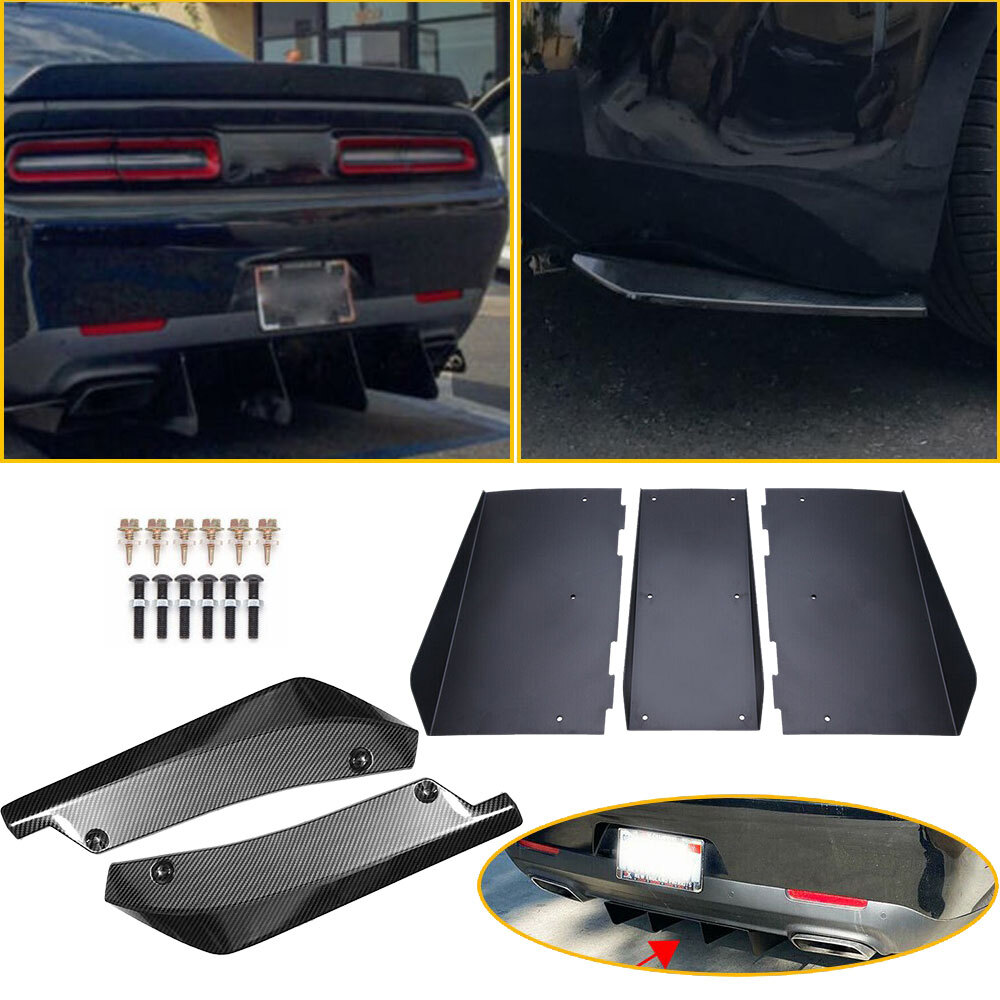 Universal 4-Fin Rear Bumper Diffuser with Spoiler Lip & Side Spats  