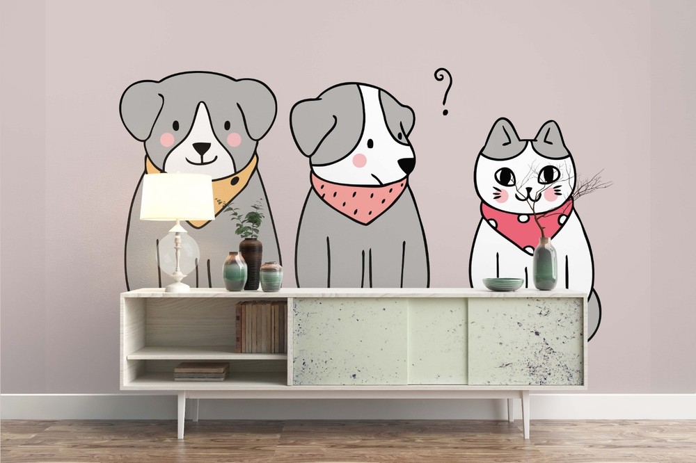 3D Dog Cat Animal Illustration Wall Murals Wallpaper Murals Wall Sticker