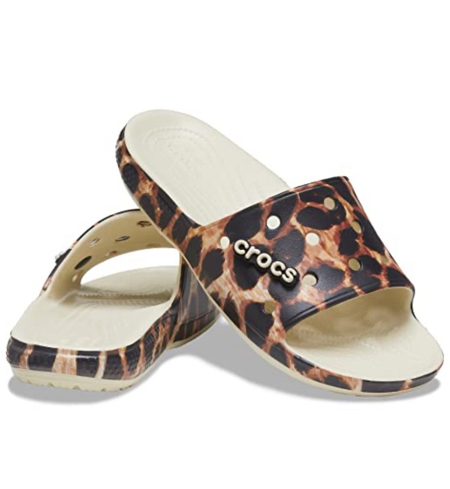 Crocs Bone/Leopard Print Remix Slide Animal Print Sandals Mens 11