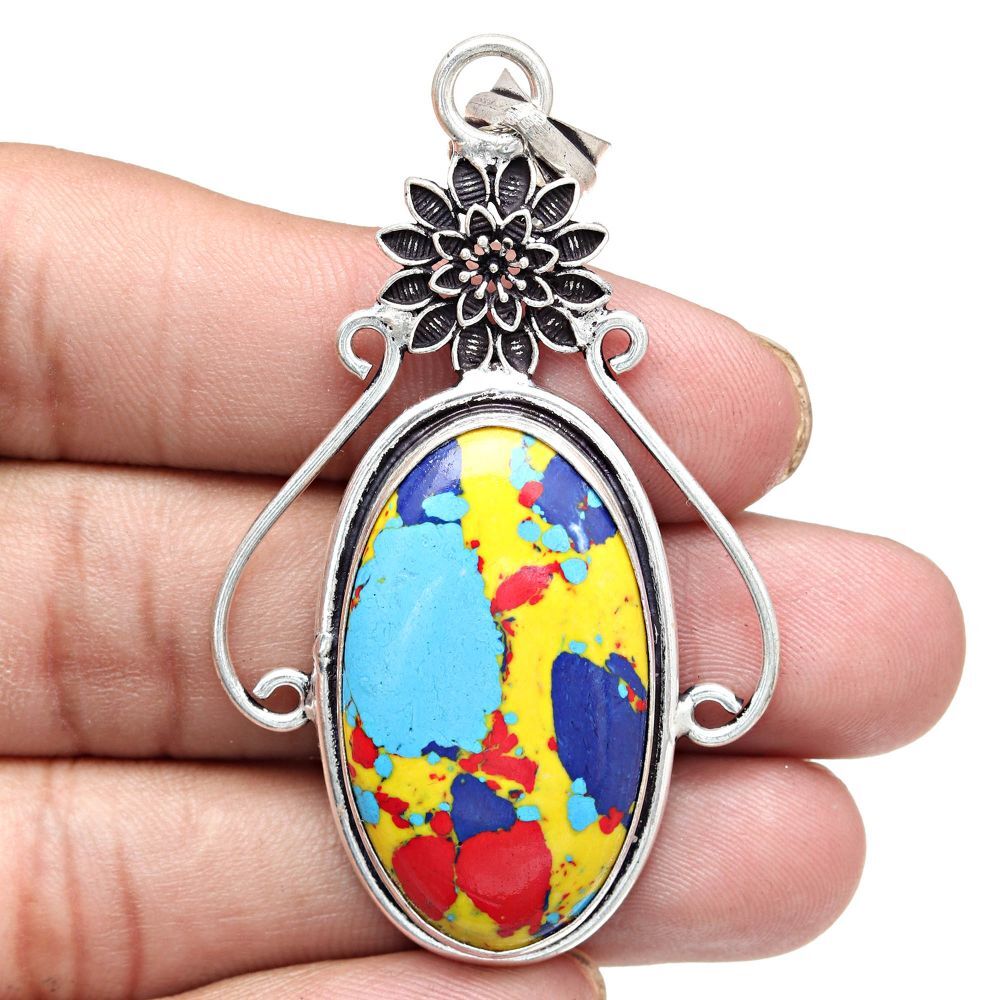 Handmade Mosaic Jasper Gemstone Necklace Gift For Women 2.75 Inch