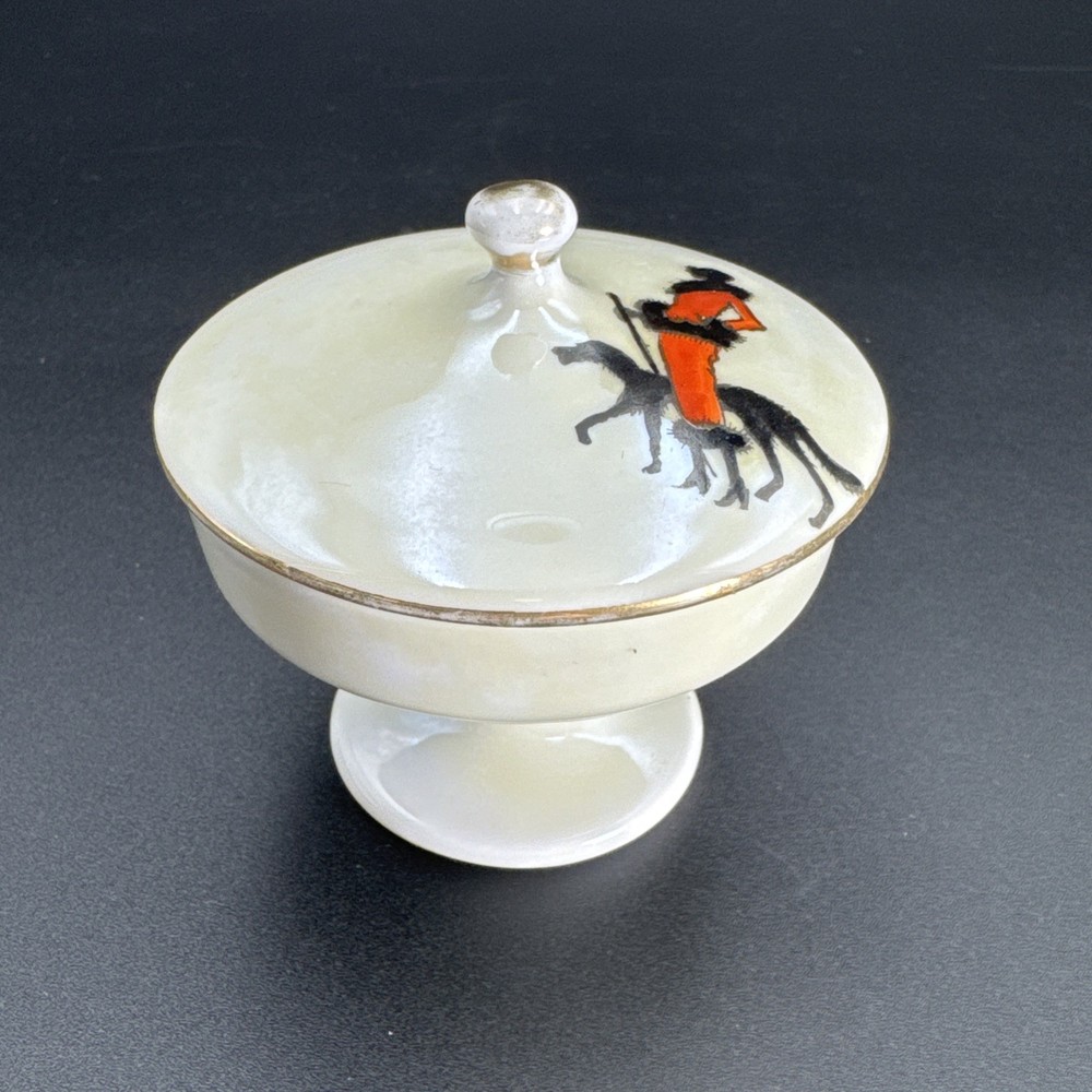 Vintage Noritake Lady in Red with Black Dog Trinket Box with Lid