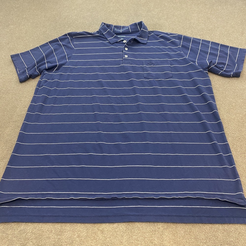 B Draddy Polo Shirt Mens XXL Blue Short Sleeve USA Pima Stretch Cotton Casual