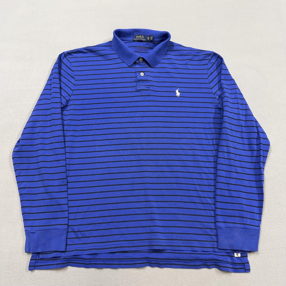 Polo Ralph Lauren Polo Shirt Mens XL Blue Stripe Long Sleeve Blaire Casual