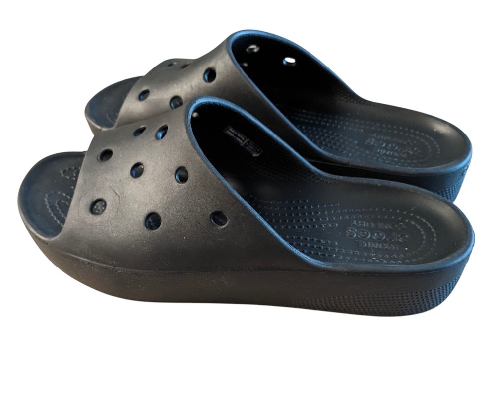 CROCS Women's Dark Gray Platform Slide Sandals - Size 9