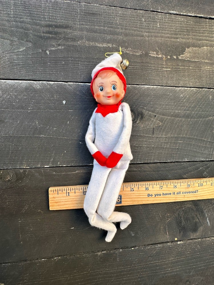 Vintage Elf Shelf Sitter 1960’s White Felt Christmas Ornament Vintage
