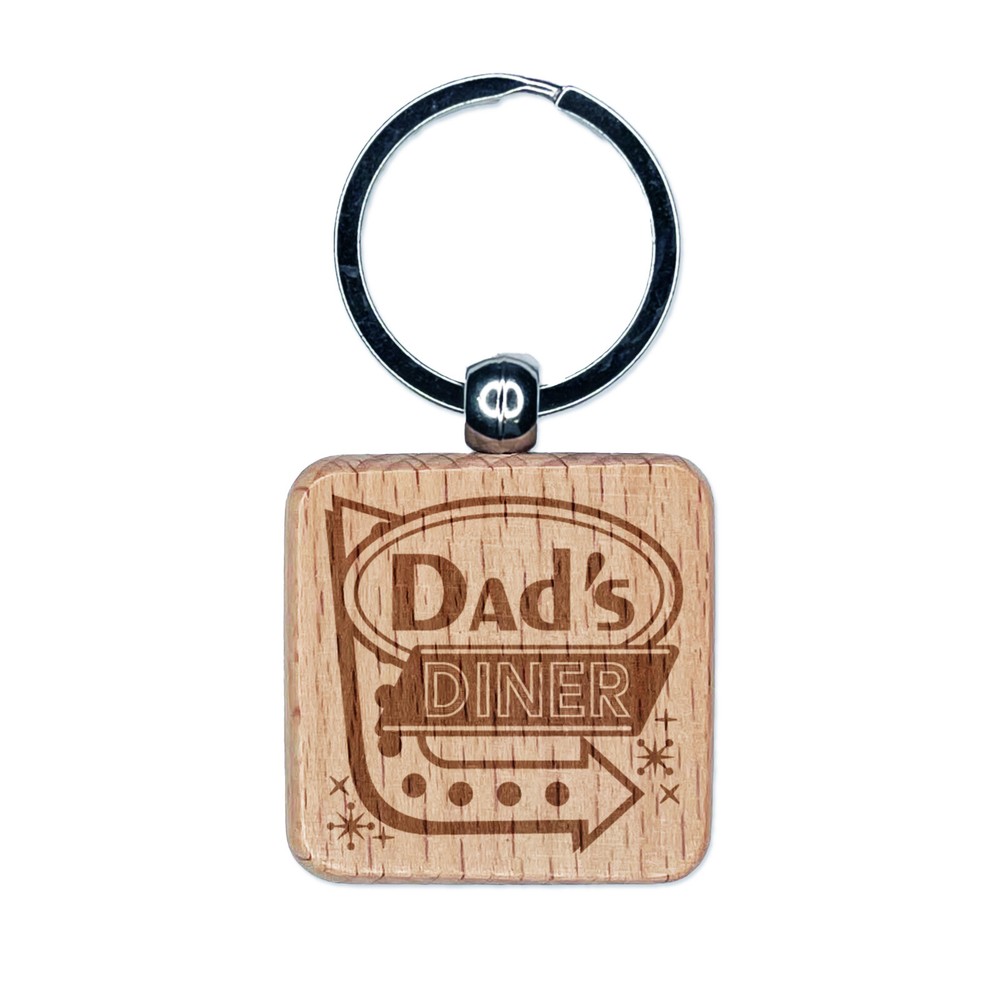 Retro Diner Dad Sign Arrow Engraved Wooden Keychain Charm