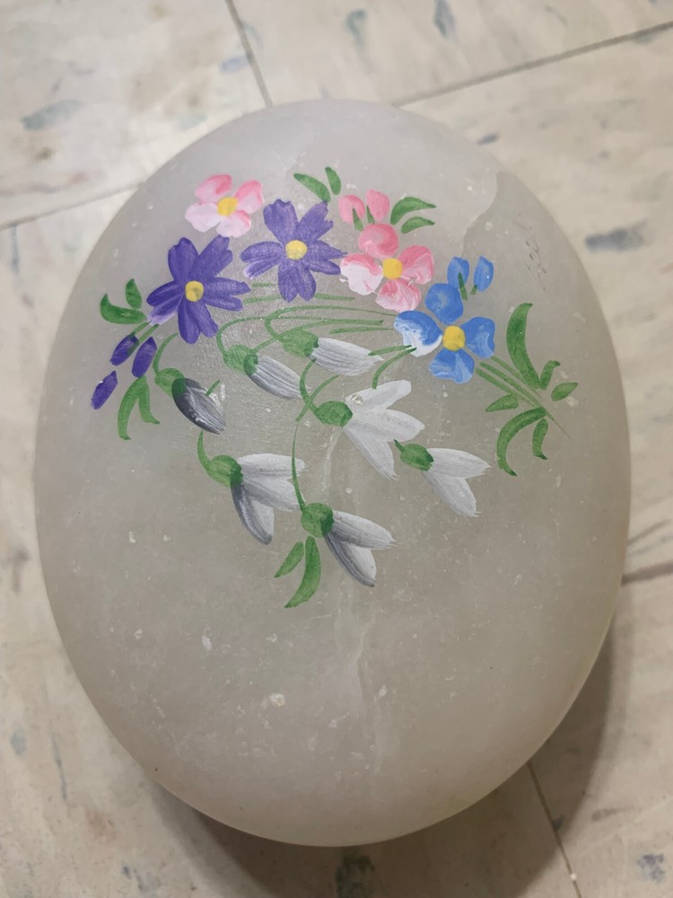 Handpainted Marbled Polished Stone Vintage Egg/ Soap DishTrinket SIGNED