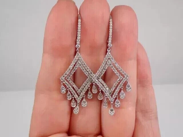 2Ct Round Cut Simulated Diamond Drop Chandelier Earrings 14k White Gold Plated