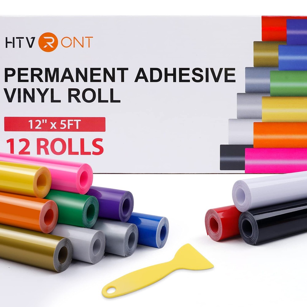 HTVRONT Permanent Vinyl for Cricut-12 Pack 12 Inch by 5 Feet Permanent Vinyl ...