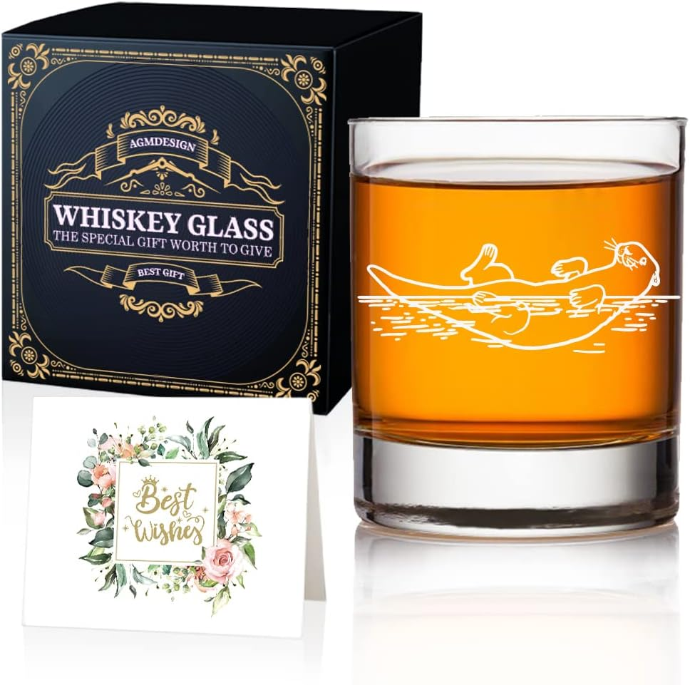 Funny Otter Whiskey Glasses Gift Box, Gifts for Otter Lovers, Grandfather, Men,