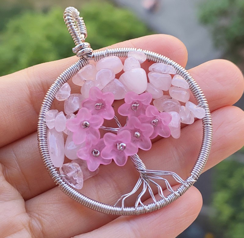 10pcs Rose Quartz stone Tree of life Pendant Energy Reiki Healing Amulet