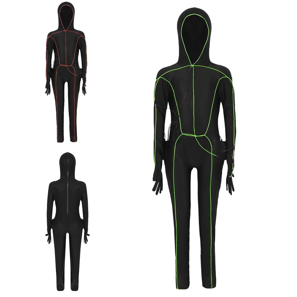 Kids Jumpsuit Hooded Costume Dress Up Bodysuit One Piece Figure Rave Light Up