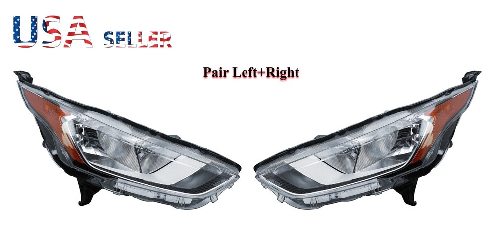 Pair Left+Right Side Chrome Trim Headlight For 19-23 Ford Transit Connect XL XLT