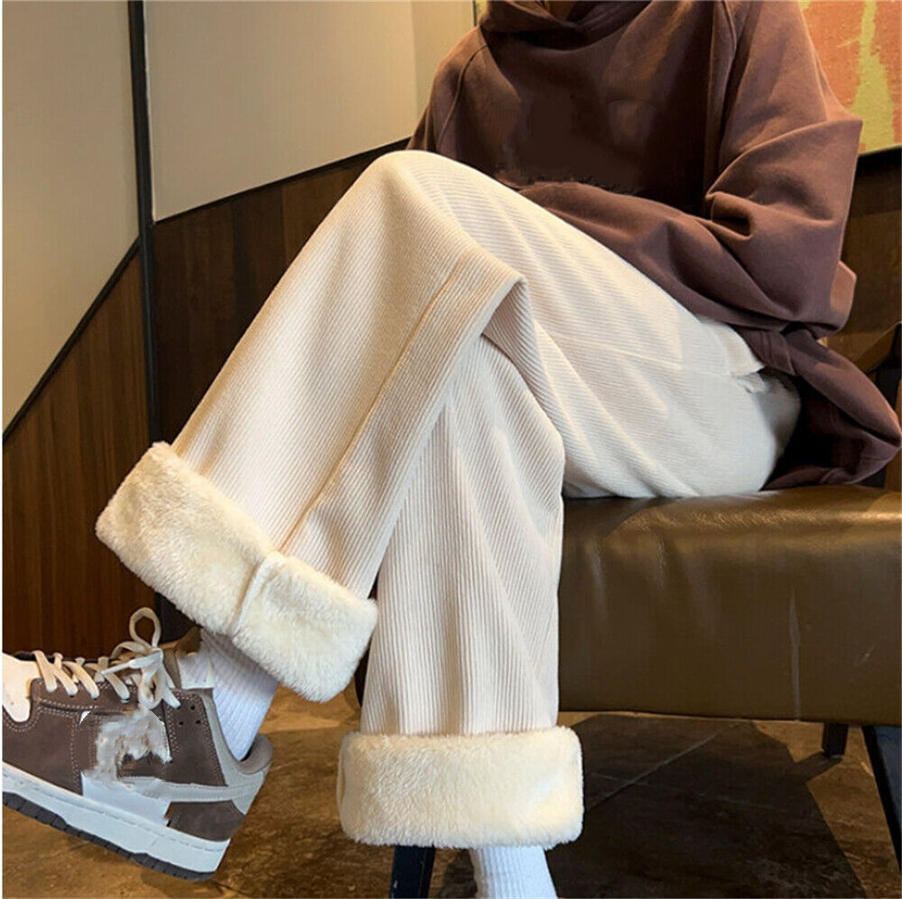 Men's Thick Fleece Corduroy Sweatpants with Drawstring & Baggy Fit